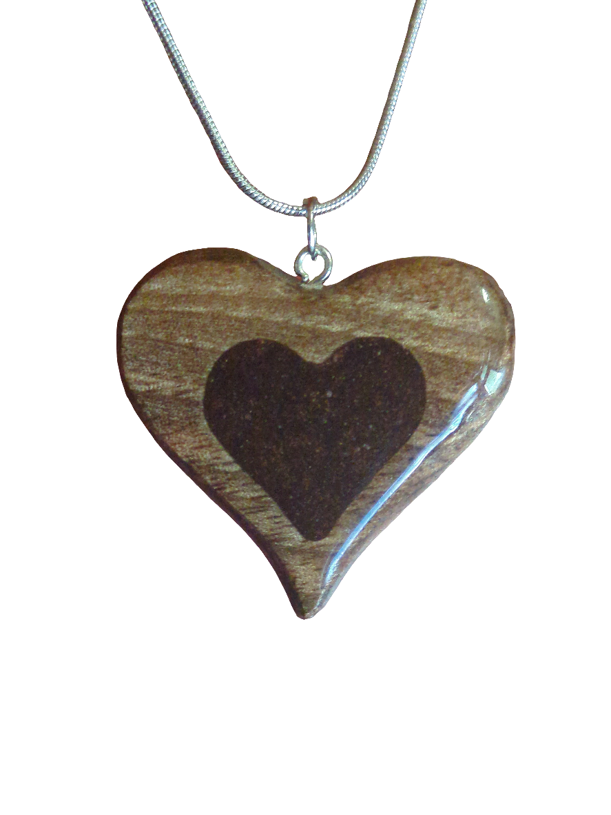 Heart-Shaped pendant with glitter black resin insert