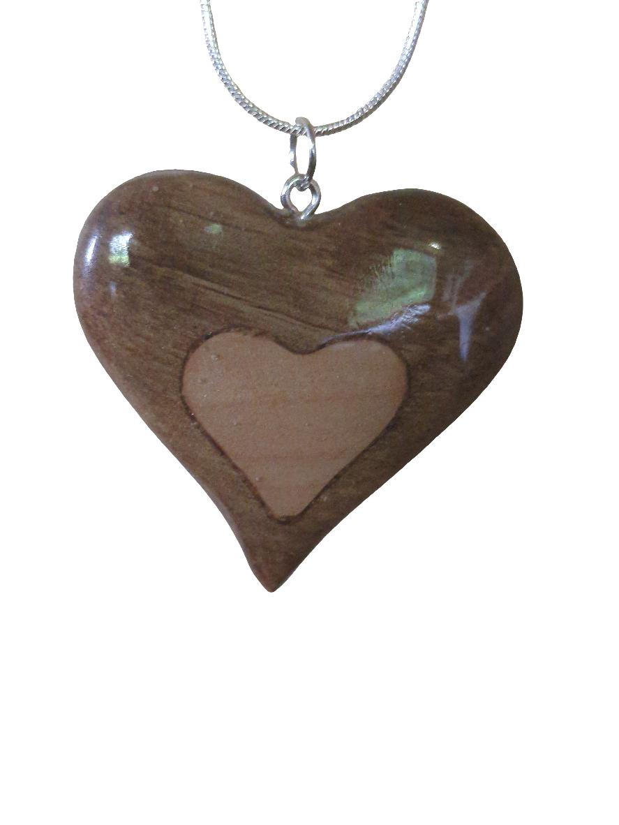 Walnut and sycamore heart pendant