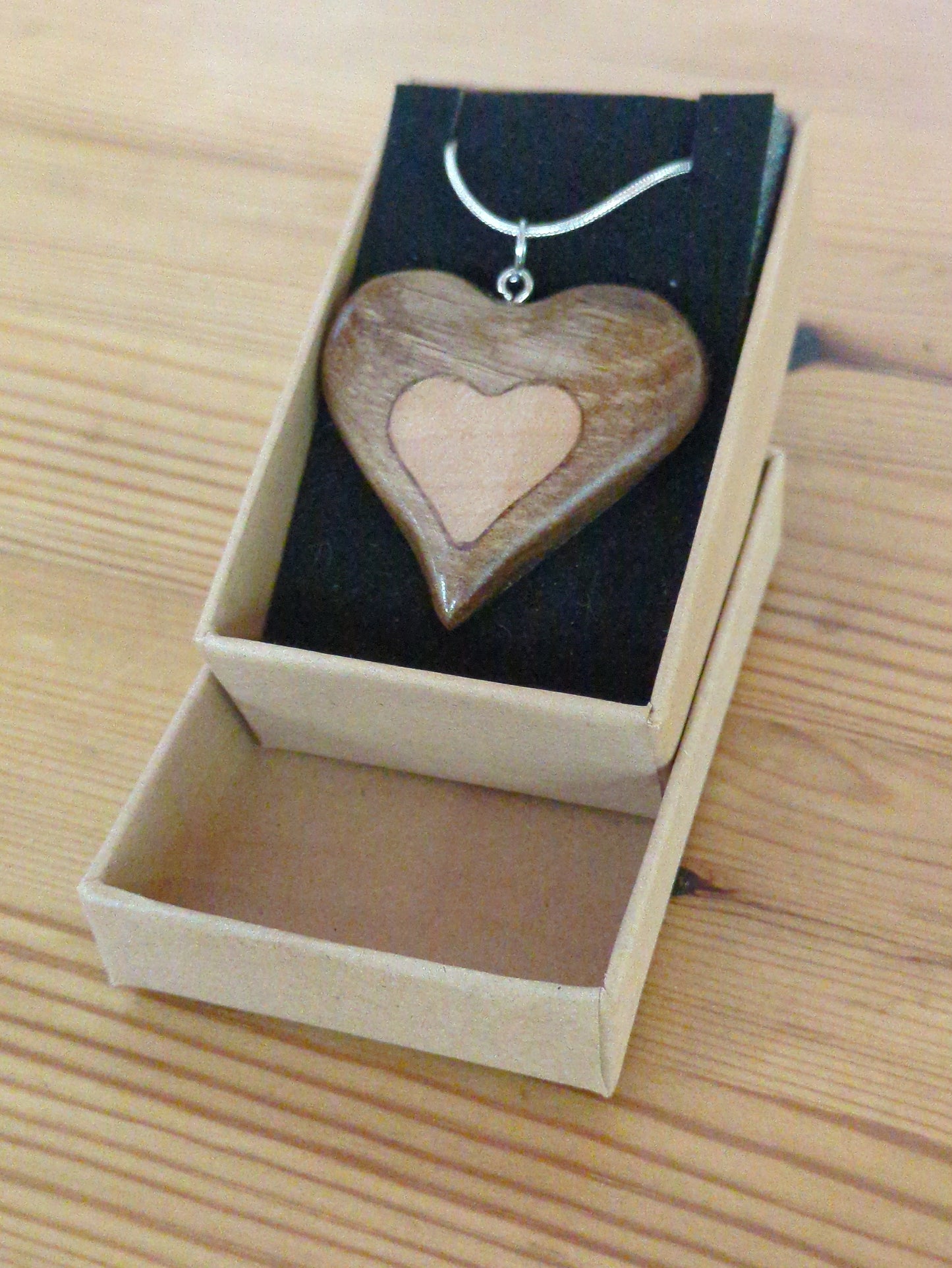 Walnut and sycamore heart pendant